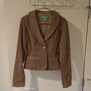 Kenzie Tan Corduroy Y2K "Light" Academia 100% Cotton Blazer (Size S)